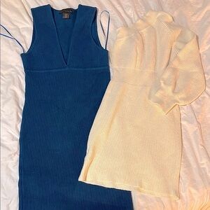 House of harlow Deep Blue Ribbed Knit white Dress set bundle